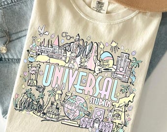 Camiseta retrô Universal Studios Comfort Colors, Camiseta Universal Studios Trip 2026, Camiseta vintage para férias em parques temáticos, Camiseta de viagem combinando para a família