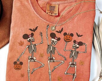 Retro Dancing Skeletons Disney Halloween Shirt, Mickey Ears Pumpkin Spooky Tee, Mickeys Not So Scary Halloween Party Shirt, Fall Autumn