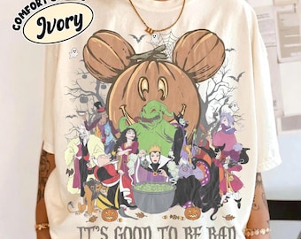 Retro It's Good To Be Bad Disney Villains Shirt, Oogie Boogie Bash Halloween Tee, Maleficent Ursula Hades Top, Mickey Pumpkin Spooky Gift