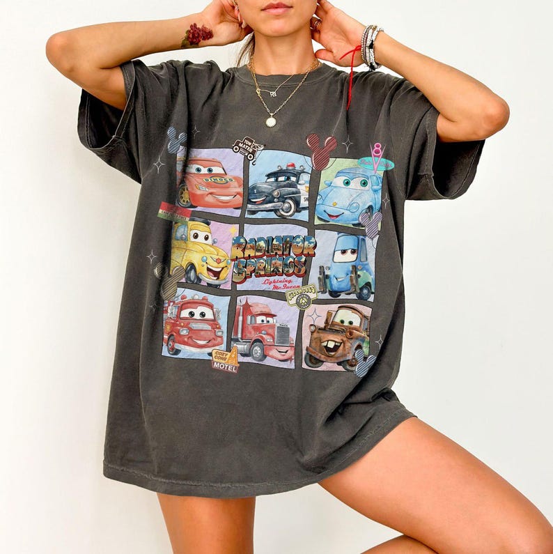 Comfort Colors Cars Shirt, Vintage Lightning McQueen Tee, Retro Radiator Springs Family Trip Shirt, Disneyland Vacation Tee, Pixar Cars Tee image 2