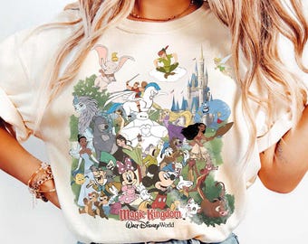Camiseta retrô do Magic Kingdom da Disney World, camiseta do Castelo do Mickey e seus amigos, camiseta para viagem em família à Disney em 2026, camiseta com estampa de desenho animado clássico.