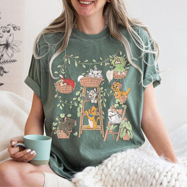 Retro Disney Cats Potted Plants Shirt, Cute Kitten Friends Tee, Disney Cat Characters Shirt, Cat Lover Gift, Family Trip Matching Outfit Tee image 11