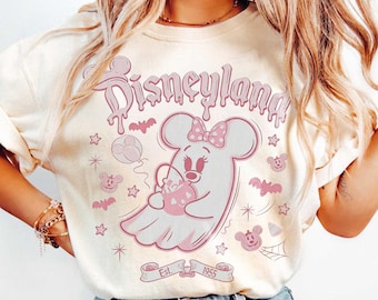 Comfort Colors Minnie Pink Ghost Halloween Shirt, Retro Disneyland Est 1955 Tee, Girly Disney Spooky Season WDW Family Girls Trip Matching