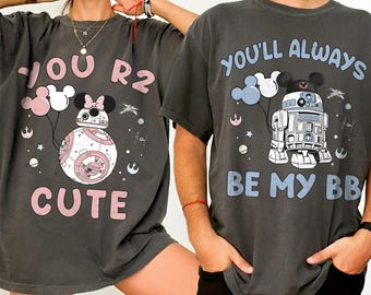 Comfort Colors Star Wars Droid Couple Shirt, Retro R2-D2 BB-8 Tee, Star Wars Couples Valentine Gift, Galaxy’s Edge Disney Hollywood Studios