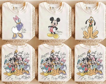 Custom Mickey Friends Comfort Colors Shirt, Retro Disney Vacation 2026 Trip Outfit, Mouse Signature Magic Kingdom Family Matching Group Tee