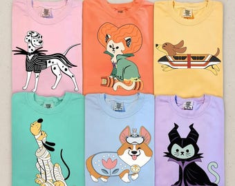 Retro Disney Pets Costume Halloween Funny Shirt, Disney Dog Cat Group Tee, Disneyland Family Trip Matching Tee, Doxie Monorail Pluto Spooky