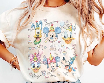 Disney Birthday Shirt, Mickey & Friends Watercolor Tee, Mickey Minnie Donald Pluto Birthday Tee, Disneyland Family Trip Matching Disney Gift