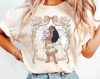 Retro Comfort Colors Disney Moana Shirt, Hei Hei and Pua Floral Tee, Moana Princess Shirt, Disney Trip Shirt, Magic Kingdom Vacation Tee