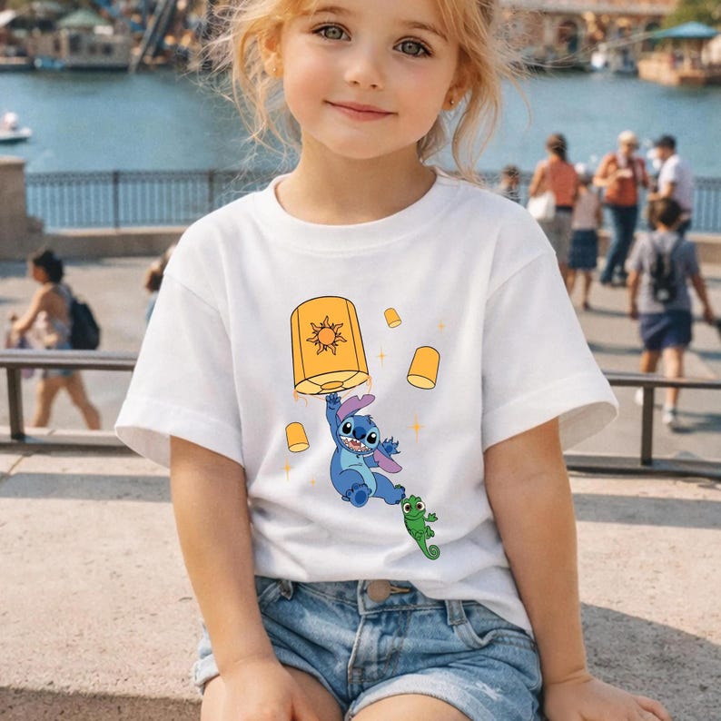 Retro Floating Lanterns Stitch Pascal Shirt, Cute Vintage 90s Disney Tangled Tee, Funny Cartoon Character T-Shirt, WDW Disneyland Trip Wear image 12
