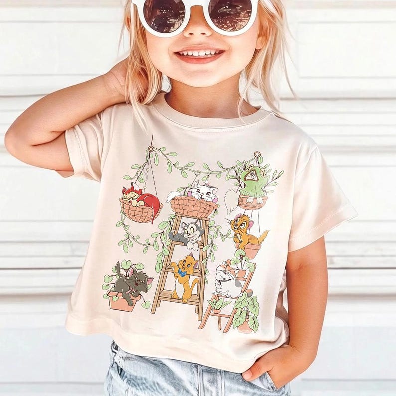 Retro Disney Cats Potted Plants Shirt, Cute Kitten Friends Tee, Disney Cat Characters Shirt, Cat Lover Gift, Family Trip Matching Outfit Tee image 5