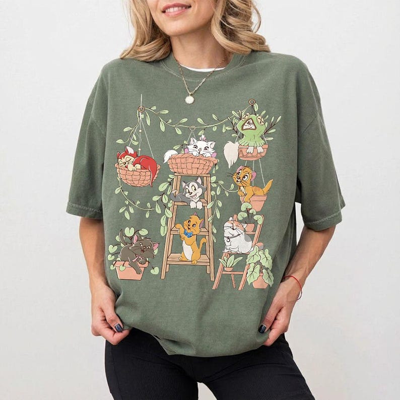 Retro Disney Cats Potted Plants Shirt, Cute Kitten Friends Tee, Disney Cat Characters Shirt, Cat Lover Gift, Family Trip Matching Outfit Tee image 9