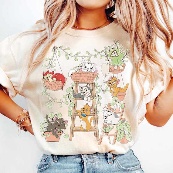 Retro Disney Cats Potted Plants Shirt, Cute Kitten Friends Tee, Disney Cat Characters Shirt, Cat Lover Gift, Family Trip Matching Outfit Tee