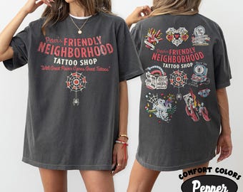 Vintage Friendly Neighborhood Tattoo Shop Shirt, Retro Pink Spiderman Graphic Tee, Marvel Comics Spider Man Shirt, Disney Trip MCU Fan Gift