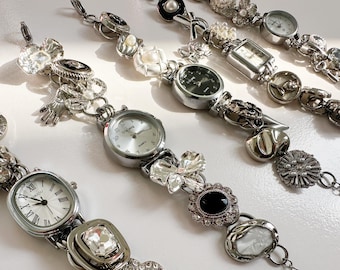 Vintage Charm Wrist Watch, Gemstone Bracelet Watch for Women, Elegant Jewelry Gift, Y2K Cute Charm Colorful Watch Gift, Valentine's Day Gift