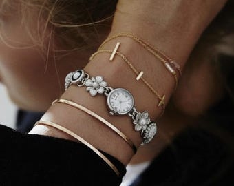 Handmade Gemstone Watch Bracelet, Y2k Charm Bracelet, Vintage Wrist Watch, Rhinestones Bracelet Watch for Women, Custom Jewelry Gift For Her