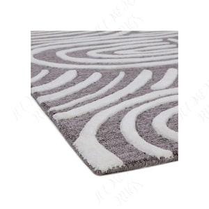 Had Tufted Abstract Line Rug: Modern Grey White Pattern Wool Carpet