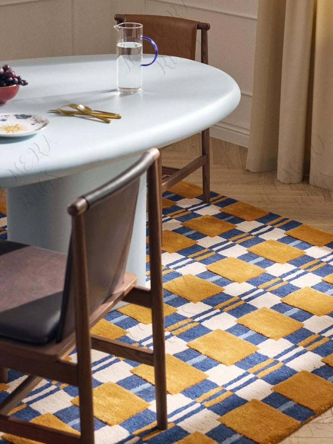 Hand Tufted Orange Blue Geometric Check Rug: Modern Wool Rug - Etsy