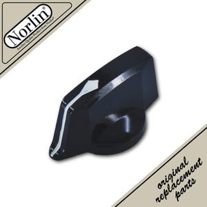 May include: A black plastic control knob featuring a tapered shape and a single white indicator line along the top edge. The knob is branded with the Norlin logo and the text original replacement parts in the corners of the image frame.