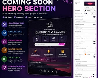 Shopify Coming Soon Landing Page Section, Countdown Timer, Email Waitlist (Liquid File)