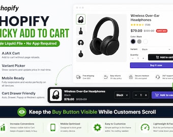 Shopify Sticky Add to Cart Section, CRO Product Page Button, Shopify website template