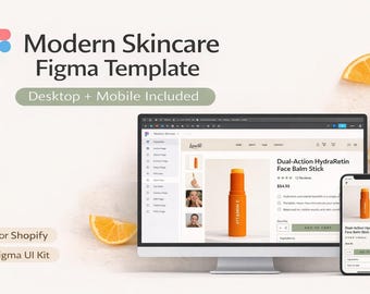 Modern Skincare Shopify Figma Template, Beauty Website UI Kit (Desktop/Mobile)