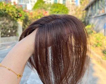 ブラウンカラーのミドルヘアパートトッパー 3 x 11 cm 目に見えないシームレスヘアピース