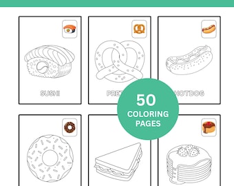50 Simple Food Coloring Pages for Toddlers | Printable Coloring Book (Digital Download)
