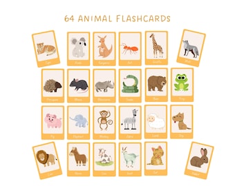 Animal Flashcards for Kids | 64 Printable Animal Cards | English Vocabulary Learning | Preschool & Kindergarten