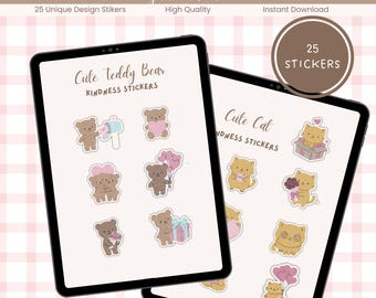 Kindness Stickers Set | Bear, Bunny, Cat Characters (PNG & PDF