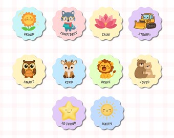 Kids Reward Stickers, Positive Affirmations (Digital Download, PNG & PDF Files)
