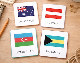 100 World Flags Flashcards for Kids | Geography Learning Cards (Digital Download)