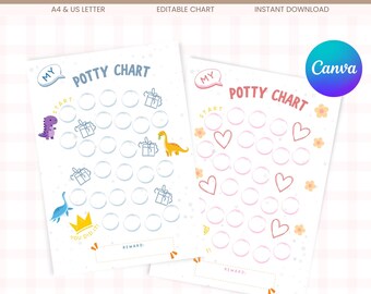 Editable Potty Training Chart Bundle for Toddlers, 5 Design Canva Template