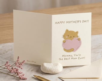 Cat Mom Mother's Day Card | Kids Greeting, Heart Design (Digital Download)