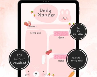 Pink Kids Daily Planner | Routine Chart, Story Book (PDF Printable)