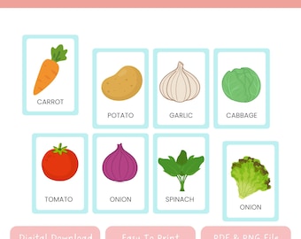 Vegetable Flashcards for Toddlers | Montessori Homeschool (PDF & PNG)