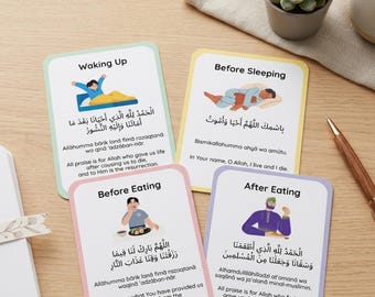 16 Daily Dua Flashcards for Kids | Islamic Learning Cards (Digital Download)