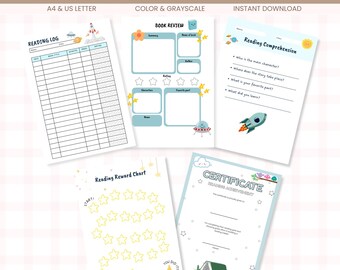 Kids Reading Log Printable Pack | Book Review, Reward Chart (PDF Download A4/US Letter)
