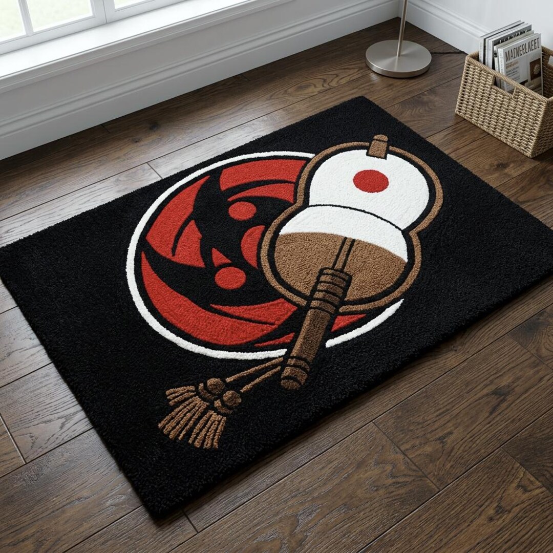 Uchia Rug Anime Hand-tufted Wool Blend Floral Rug : Black and White Uchiha Rug - Etsy