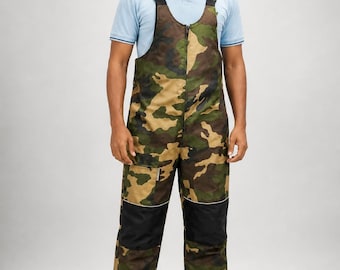 Men's Camo Work Overalls | Quilted Lined Bib Pants with Knee Panels