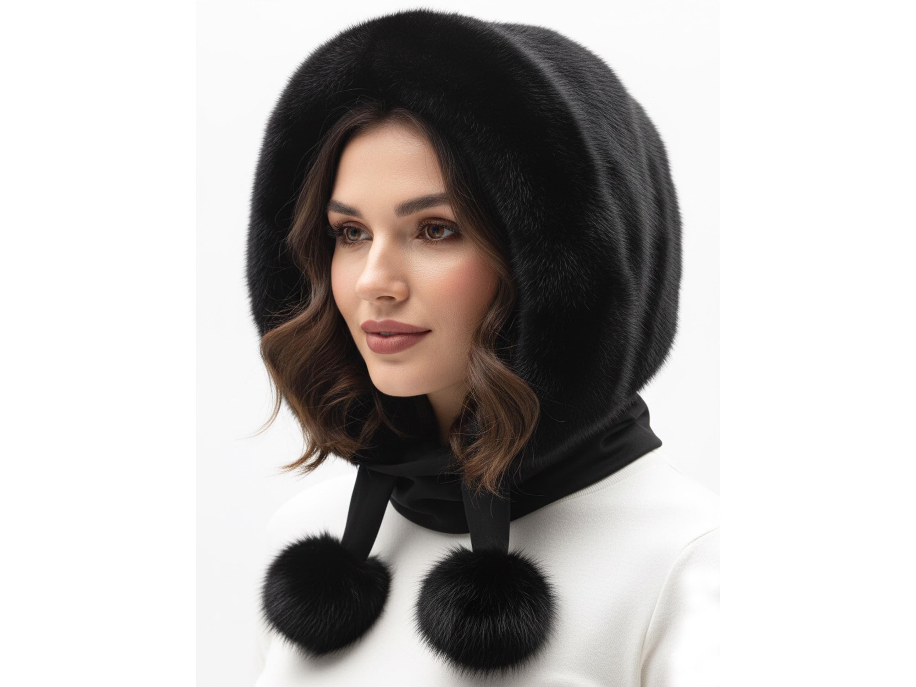 Conjunto De Invierno Para Mujer: Sombrero, Bufanda Y Capucha Tejida - Color Negro - Estilo A39k