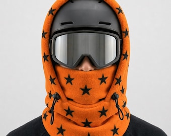 Pasamontañas de forro polar / Cubrebocas unisex de invierno / Calentador de cuello para esquí con estrella naranja / Máscara para snowboard para clima frío
