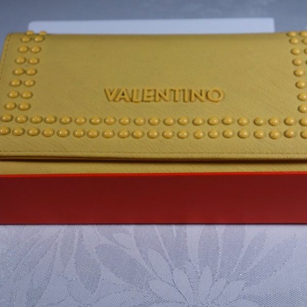 Vintage womens Mario Valentino wallet billfold new in box 1990s bright yellow leather with beading Cabiri Giallo