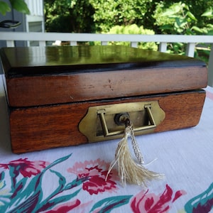 Antique J Bramah London Wooden Stationery Box, Ink Bottle & Brass Lid
