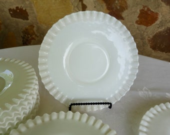 Fenton leche vidrio hobnail plato de ensalada engarzado borde con volantes 8 1/2" vintage sin marcar