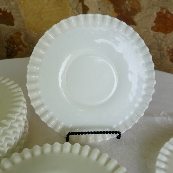 Fenton milk glass hobnail salad plate crimped ruffled edge 8 1/2" unmarked vintage