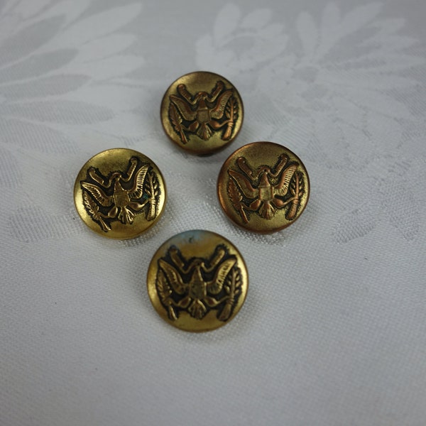 Lot of 4 brass military buttons quarter shank classic eagle with olive branch arrows and banner 3/4" in diameter and 5/16" deep