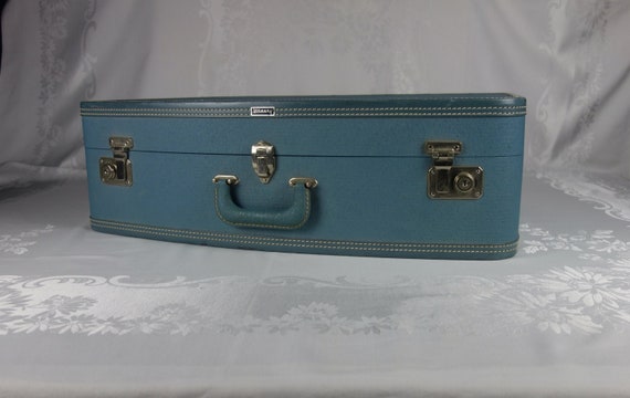 Vintage Wheary Chic Miss large blue suitcase blue… - image 1