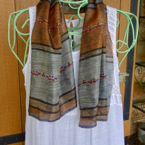 Vintage Rectangular Silk Scarf: Brown, Grey, & Black