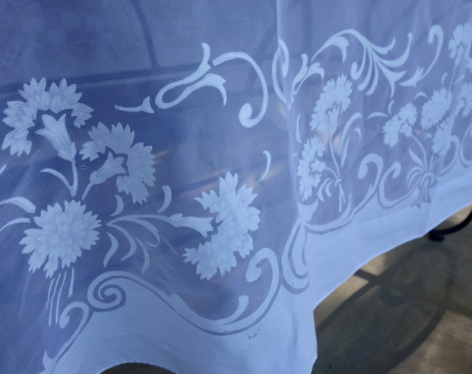 Spectacular Sheer White Spanish Tablecloth Polyester Cotton Mix Made by
