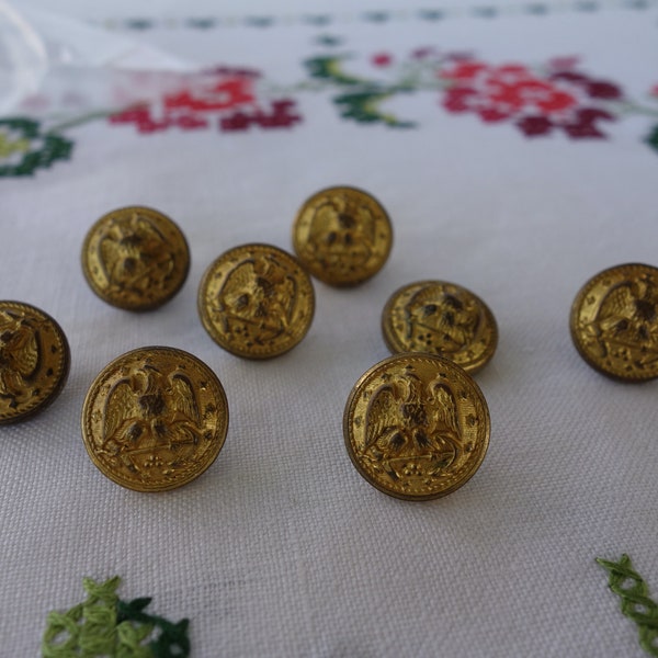 Lot of 8 brass military buttons half shank classic eagle with anchor surrounded by stars 5/8" in diameter and 5/16" deep